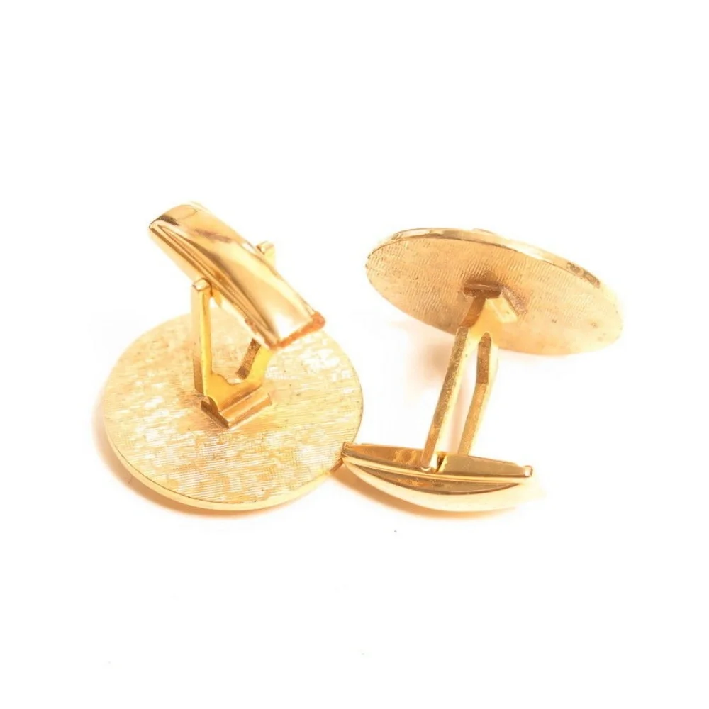 Vintage White Enamel Teardrop‎ Round Gold Cufflinks